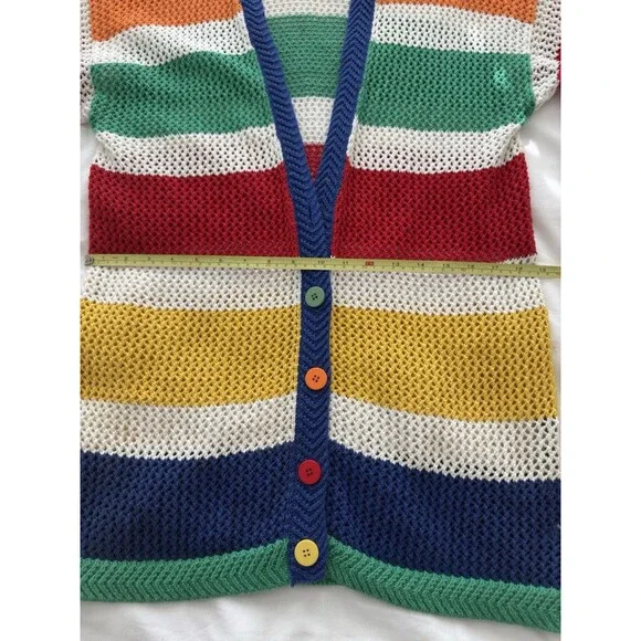 N.E.K. Northeast Knitters  Multi - Color Block Cardigan Sz M. Ramie/Cotton Blend - Picture 8 of 16
